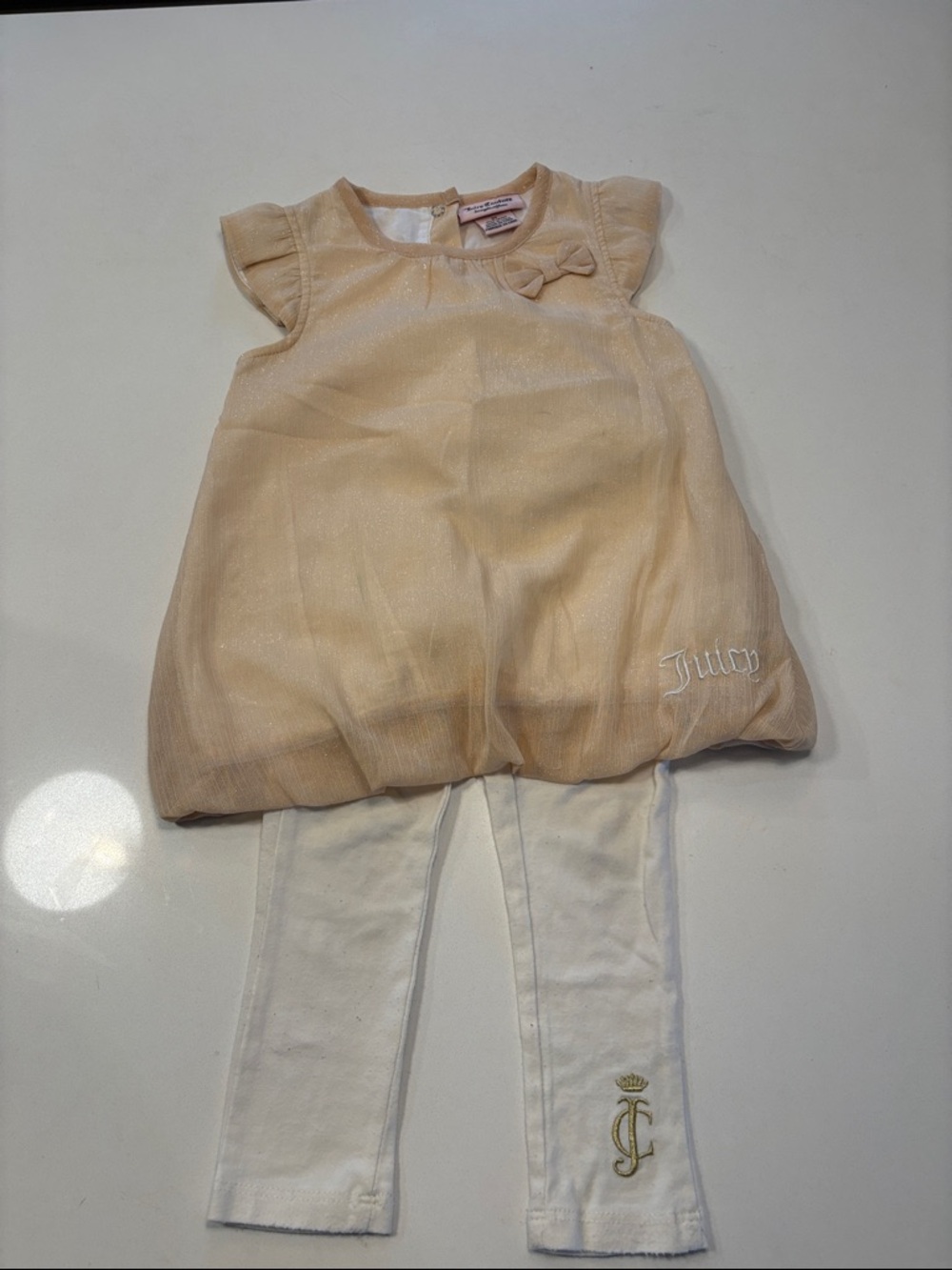 Girl’s Juicy Couture Cream Organza Bubble Dress with White Leggings